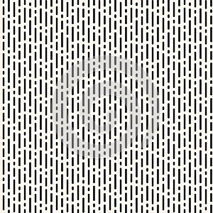Dash line pattern. Vector monochrome seamless texture with vertical lines