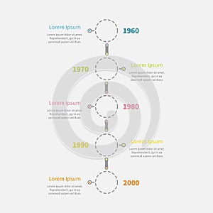 Dash line round icon Timeline vertical Infographic with text. Template. Flat design