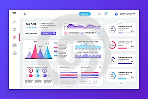 Dashboard admin panel vector design template with infographic elements, chart, diagram, info graphics