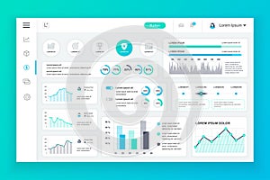 Dashboard admin panel vector design template with infographic elements, chart, diagram, info graphics