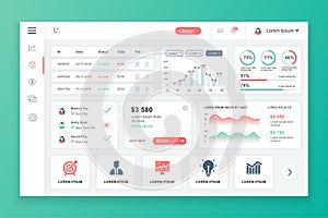 Dashboard admin panel vector design template with infographic elements, chart, diagram, info graphics