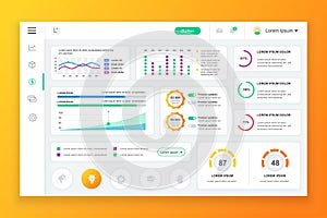 Dashboard admin panel vector design template with infographic elements, chart, diagram, info graphics