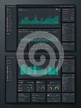 Dashboard Display Showing Analytics and Performance Metrics With Various Graphs and Charts for Data Interpretation and
