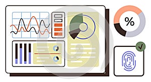 Data Dashboard with Charts, Fingerprint Authentication, and Pie Graph for Analytics