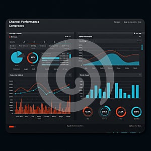 Dashboard displaying various data visualizations, including two pie charts, a line