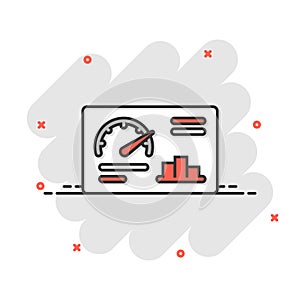 Dashboard icon in comic style. Finance analyzer cartoon vector illustration on white isolated background. Performance algorithm
