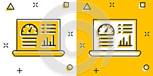 Dashboard icon in comic style. Finance analyzer cartoon vector illustration on white isolated background. Performance algorithm