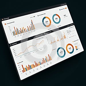 Dashboard interface displaying various statistical graphs and charts on a dark