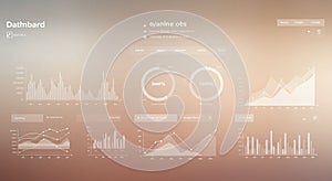 Dashboard interface featuring data visualization elements such as bar charts, line