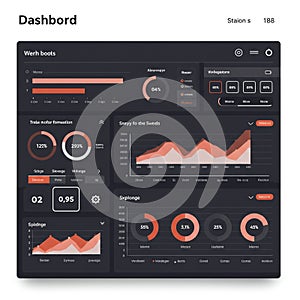 Dashboard interface featuring multiple charts and graphs in a dark-themed design.