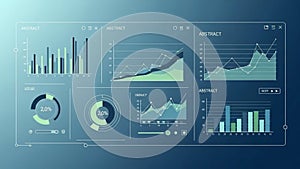 Dashboard interface with multiple data visualization charts on a gradient blue