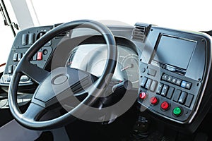 Dashboard with navigation of an autobus. Modern auto control pan photo