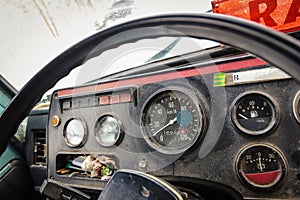 Dashboard in an old truck close-up