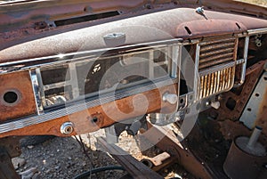 Dashboard, rusted out old truck