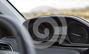 Dashboard and speedometer in a new car