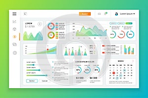 Dashboard UI admin panel vector design template with infographic elements, chart, diagram, info graphics