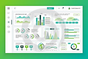 Dashboard UI admin panel vector design template with infographic elements, chart, diagram, info graphics