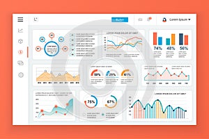 Dashboard UI admin panel vector design template with infographic elements, chart, diagram, info graphics