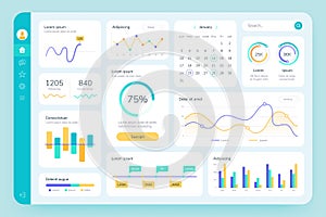 Dashboard UI. Simple data software, chart and HUD diagrams, admin panels. Modern financial application interface