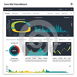 Dashboard with various graphs and charts displaying data metrics. Features include a