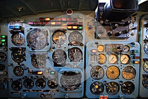 Dashboard vintage cockpit airplane close up