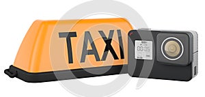Dashcam with taxi car signboard, 3D rendering