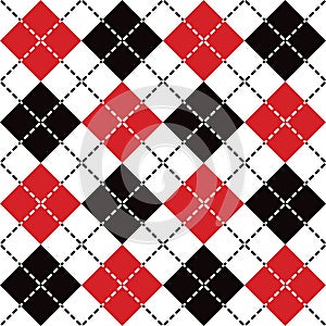 Dashed Argyle in Red, Black and White