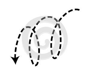 Dashed arrow set. Vector doodle dot line. Thin pointer arrows