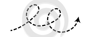 Dashed arrow set. Vector doodle dot line. Thin pointer arrows