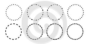 Dashed and dotted circle icon. Black and white broken rings. Dotted round lines. Abstract monochrome graphic. Dashed cut