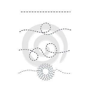 Dashed or dotted path track lines and curved lines. Stock Vector illustration isolated on white background