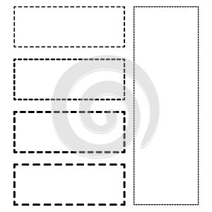 Dashed rectangle outline. Dotted border frame. Simple rectangle shapes. Vector box symbol.