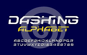 Dashing alphabet font. Dynamic letters and numbers.