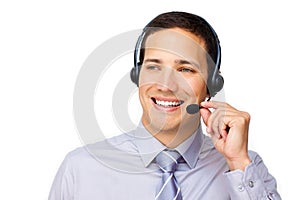 Dashing customer service agent with headset on