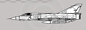 Dassault Mirage IIIE. Vector drawing of multirole tactical fighter.