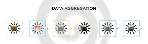 Data aggregation vector icon in 6 different modern styles. Black, two colored data aggregation icons designed in filled, outline,