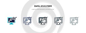 Data analyser icon in different style vector illustration. two colored and black data analyser vector icons designed in filled,