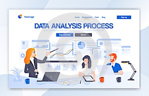 Data Analysis Agency Landing Page Design. Modern flat design vector illustration concepts of web page design for website