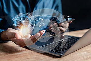 Data analysis of ai artificial intelligence process with technology processor to planning business information data, tech, network