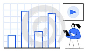 Data Analysis with Bar Chart and Professional Using Digital Tablet in Modern Interface