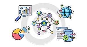 Data Analysis, Big Data, Network, Global Connection Icons