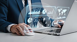 Data Analysis and Business Intelligence Insights Visualization with Laptop Computer and Graphs for Strategic Decision Making and