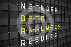 Data analysis buzzwords on black mechanical board