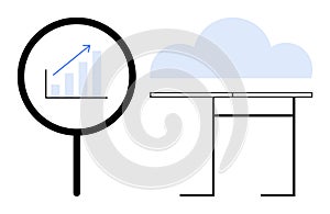 Magnifying Glass with Growth Chart and Cloud Computing Elements for Data Analysis Concept