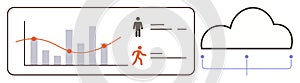 Data Analysis and Cloud Computing Concept with Bar Graphs, Line Chart, and User Figures