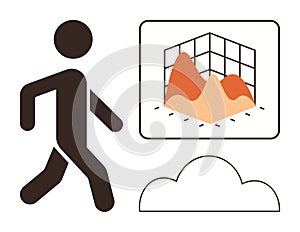 Data Analysis and Cloud Computing Concept Showing Person Symbol, Graph Chart, and Cloud Icon