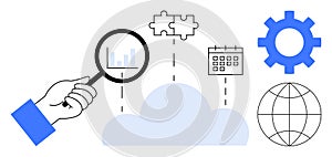 Data analysis and cloud integration with business tools and global connectivity elements