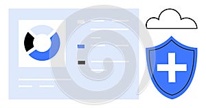 Data Analysis and Cloud Security Concept with Shield and Pie Chart