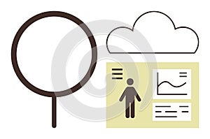 Data Analysis and Cloud Storage Concept with Magnifying Glass and Graphical Elements