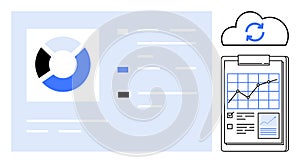 Data Analytics Dashboard with Pie Chart, Cloud Sync, and Performance Report Visualization